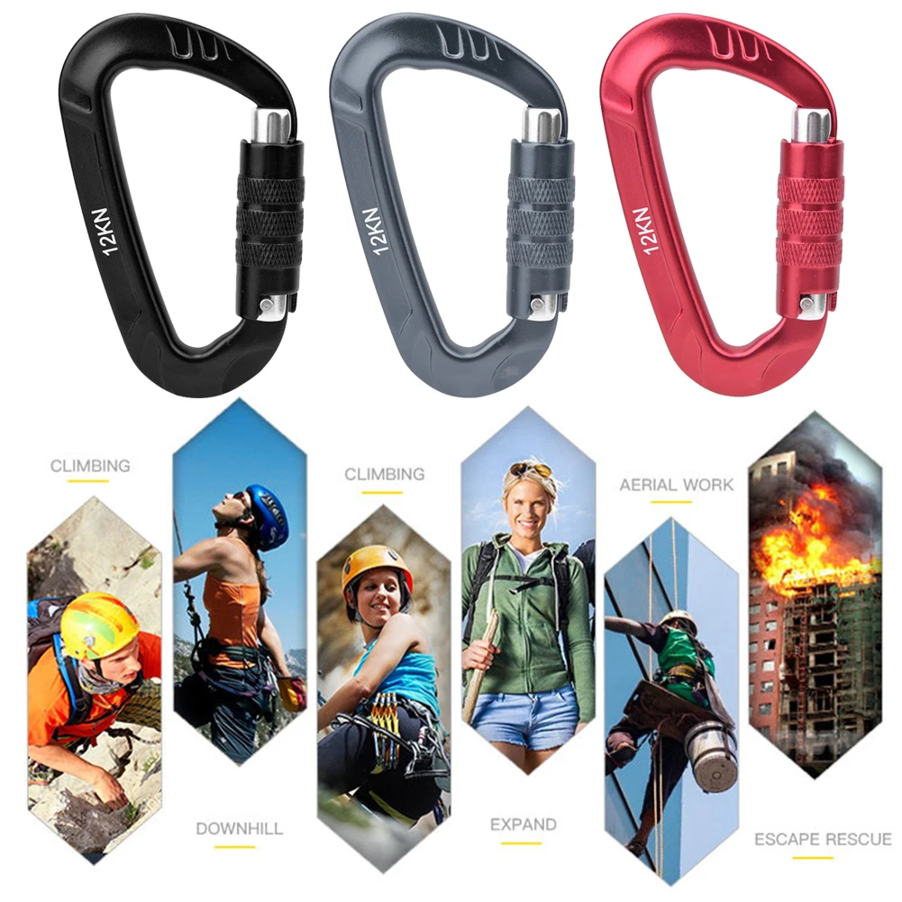 

12KN Aviation Aluminum Alloy Carabiner Anti-skid Outdoor Camping Climbing Safety Clip Buckle Hook Survial Tool Outdoor Accessory