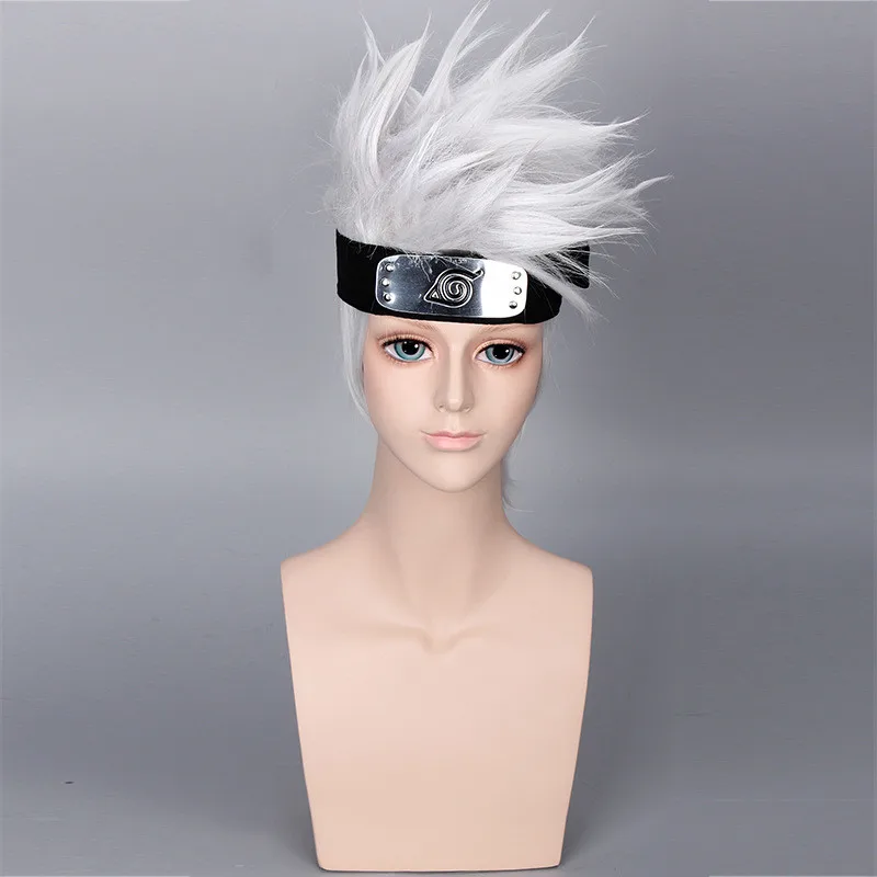 

Anime NARUTO Hatake Kakashi Cosplay Wigs Halloween Party Stage Play Silver White Short Hair Head Costume Cosplay