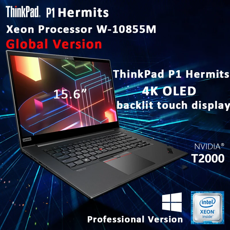 Lenovo ThinkPad P1 Hermit laptop Win10 Professional  i9/Xeon W-10855M 32G 64G RAM 2TB SSD 4K OLED Backlit WiFi6 Ultraslim Touch