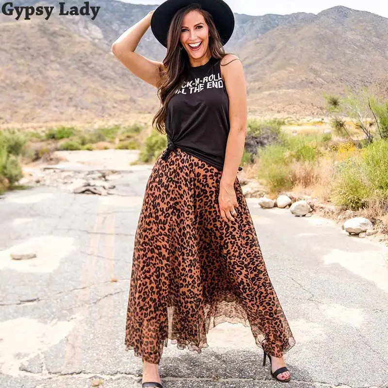 GypsyLady, леопардовая юбка макси, elasstic, юбка для женщин, ассиметричная, летняя юбка размера плюс, boho, модная юбка для подиума, faldas
