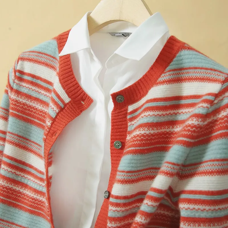 

Women Cardigans 2020 Winter New Fashion Jackets Oneck Cashmere and Wool Blened Sweaters 3Colors Long Sleeve Tops