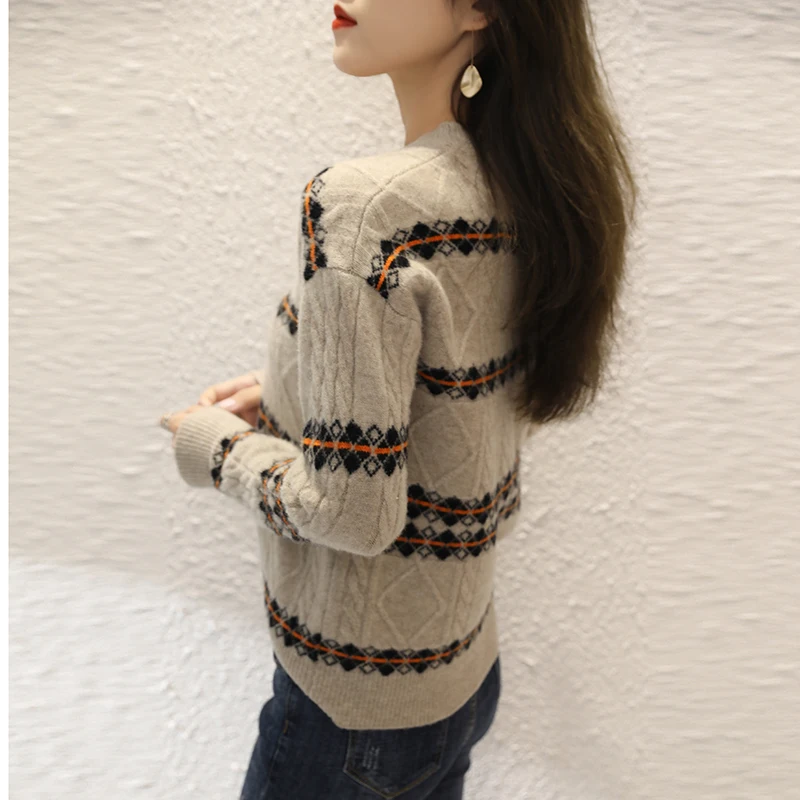 adishree 2020 woman winter 100% Cashmere sweaters autumn knitted Pullovers High Quality Warm Female thickening O-neck Patchwork