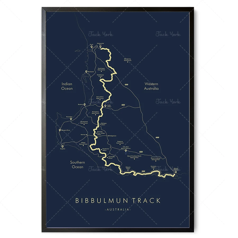 Трек-карта Bibbulmun | Плакат для пешего туризма Австралийский походный постер Поход