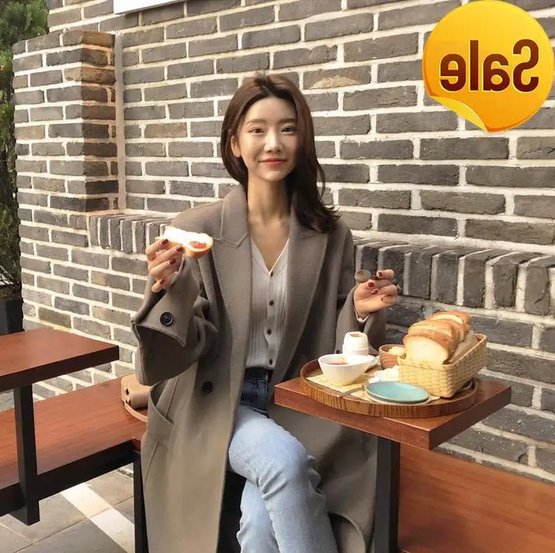 

2020 autumn winter New Korean double-sided cashmere coat women's small temperament woolen coat Women's Mid-length