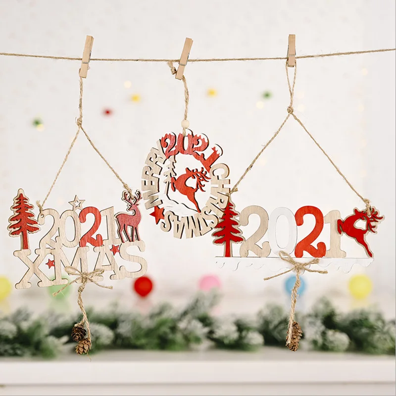 

Рождественские украшения, подвески 2021 Счастливого Рождества Рождественский северный олень дерево деревянные подвесные украшения