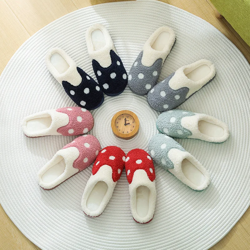 

2021 new cotton slippers women's thick bottom color matching winter home lovers warm indoor anti-skid month wool slippers