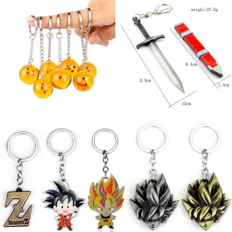 Anime Key Chains Son Goku Saiyan PVC 1-7 Stars Keyring Keychain Torankusu Trunks Sword Ring Holder | Украшения и аксессуары