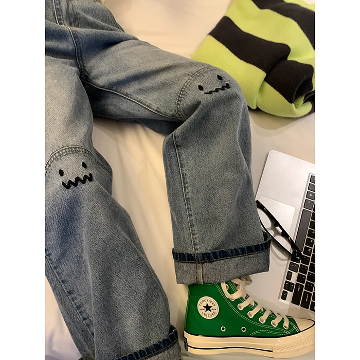 Plus Size Womens High Waist Straight Baggy Fashion Y2K Streetwear Harajuku Vintage Casual Female Wide Leg Jeans Trouser Pants