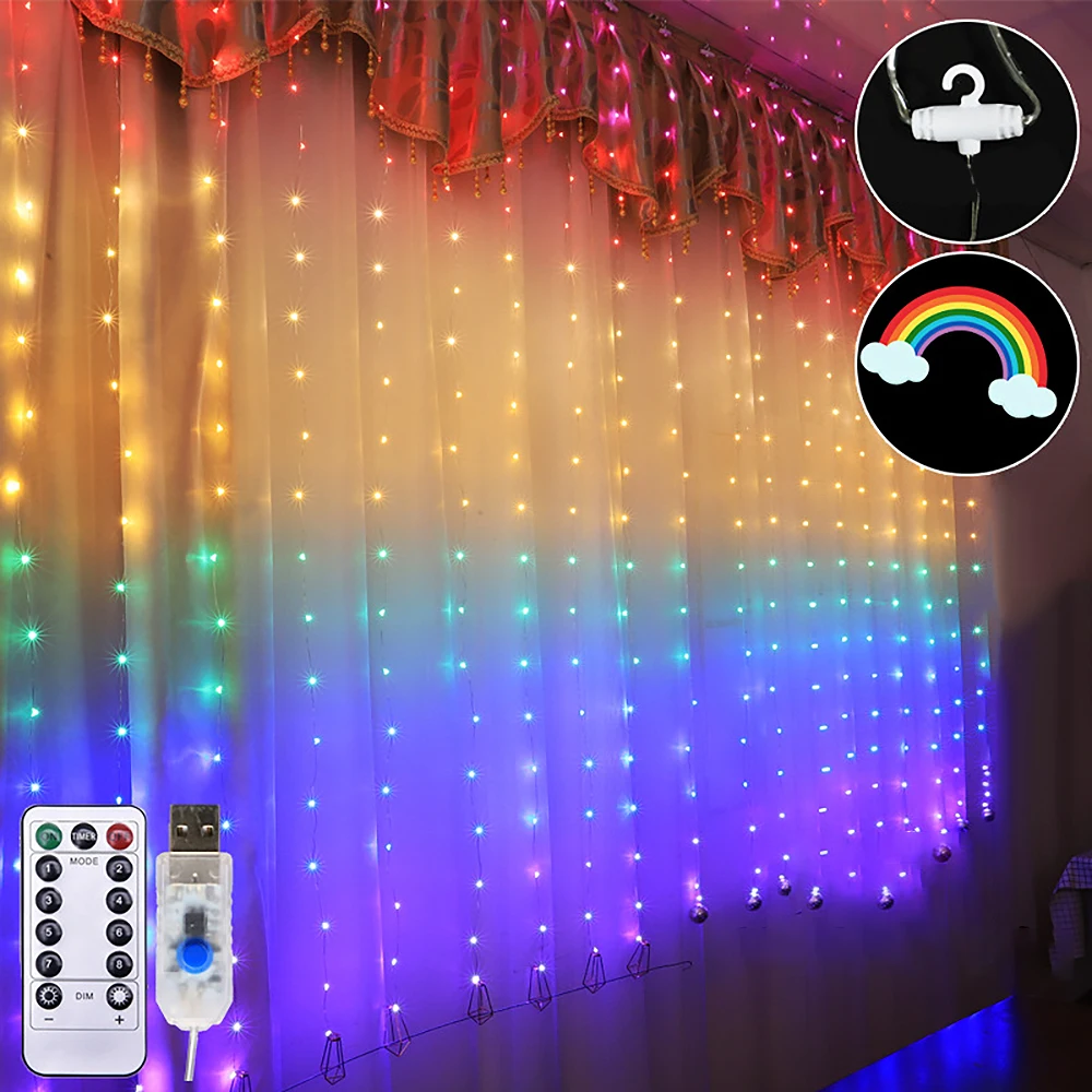 

1.5/2M USB LED Curtain String Lights Flash Fairy Garland Remote Control For New Year Christmas Outdoor Wedding Home decor