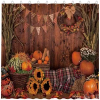Thanksgiving By Ho Me Lili Shower Curtain With Hooks Rustic Wooden Floor Barn Harvest Autumn Pumpkins Bathroom Bathtubs Decor