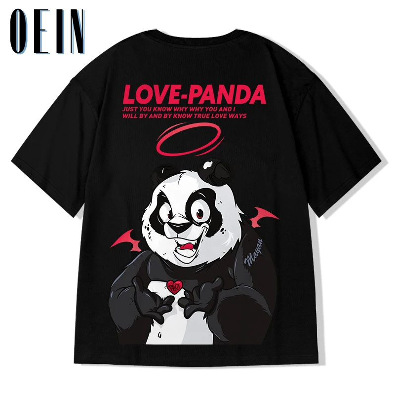 

OEIN Hip Hop Oversize T Shirt Men 2021 Streetwear Harajuku Love Panda Tshirt Short Sleeve Cotton Loose HipHop T-Shirt Plus Size