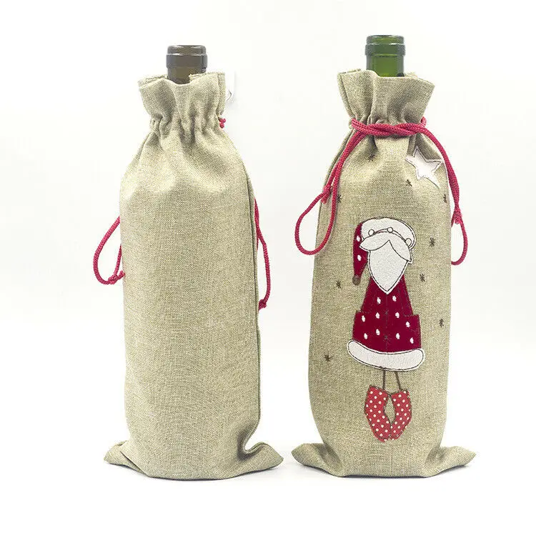 Рождественский подарок мешок для защиты от пыли бутылки вина льняная простая