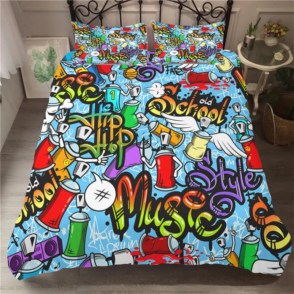 

3D Cartoon Duvet Cover King queen Size Music note Printed Black Quilt Cover set 1/2Pillowcase Bed Custom Kids Bedding Set