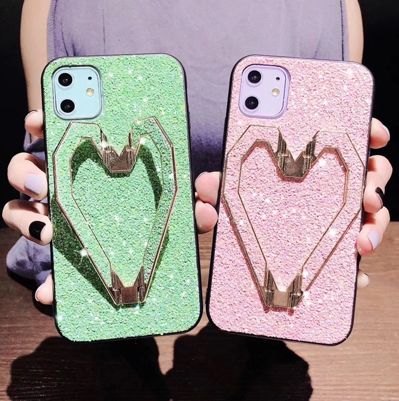 Новый роскошный кожаный блестящий чехол для телефона с сердечком iPhone 11 Pro XS MAX XR X 7