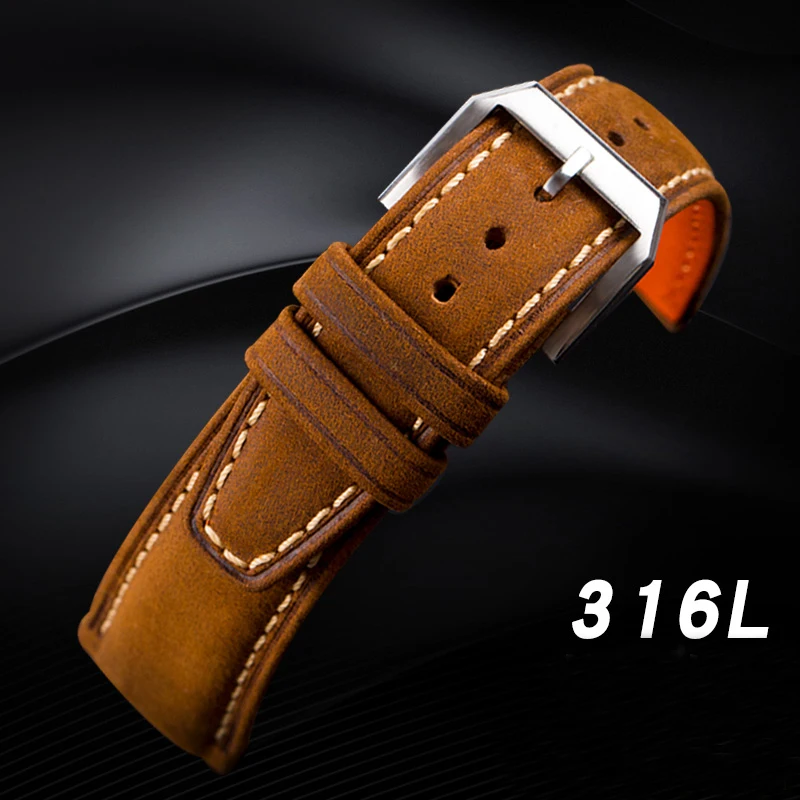 Hand-brushed Crazy Horse Leather Strap for San Martin Pilot Mark Watches Band 18 20 21 22MM Male Wrist watch | Наручные часы