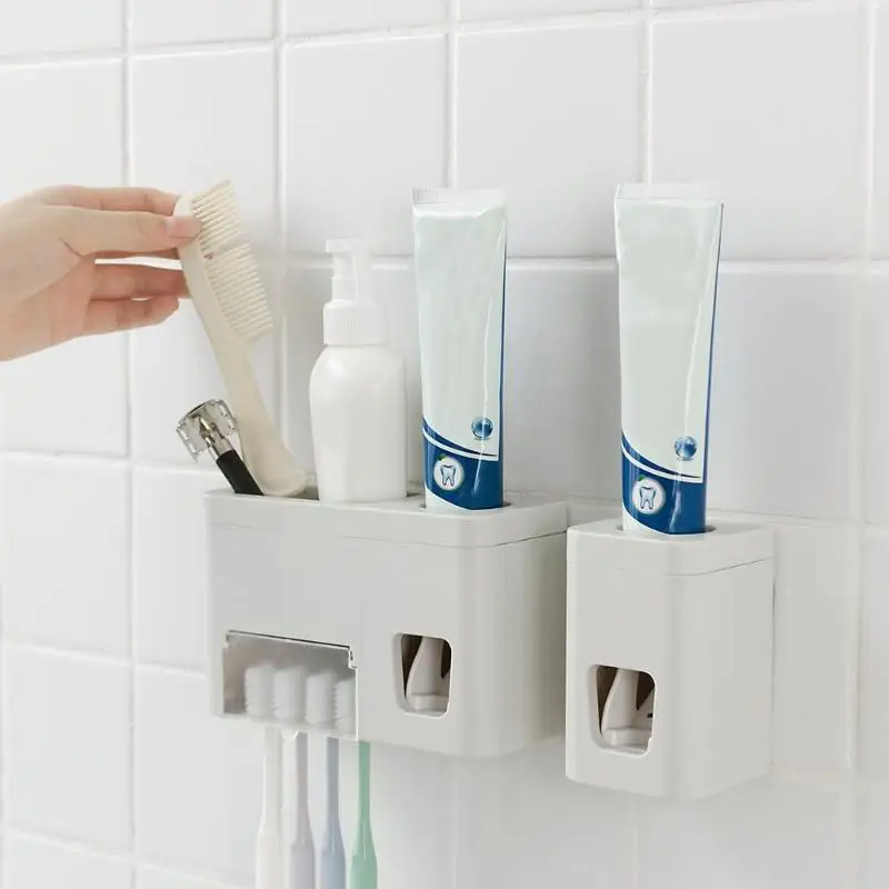 

Automatic Toothpaste Dispenser Holder Family Set Wall Mounted Tooth Brush Holder Rack Squeezer Bathroom Accessories Sets