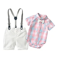 baby boys gentleman outfits suits infant short sleeve shirtbib pantsbow tie overalls clothes set
