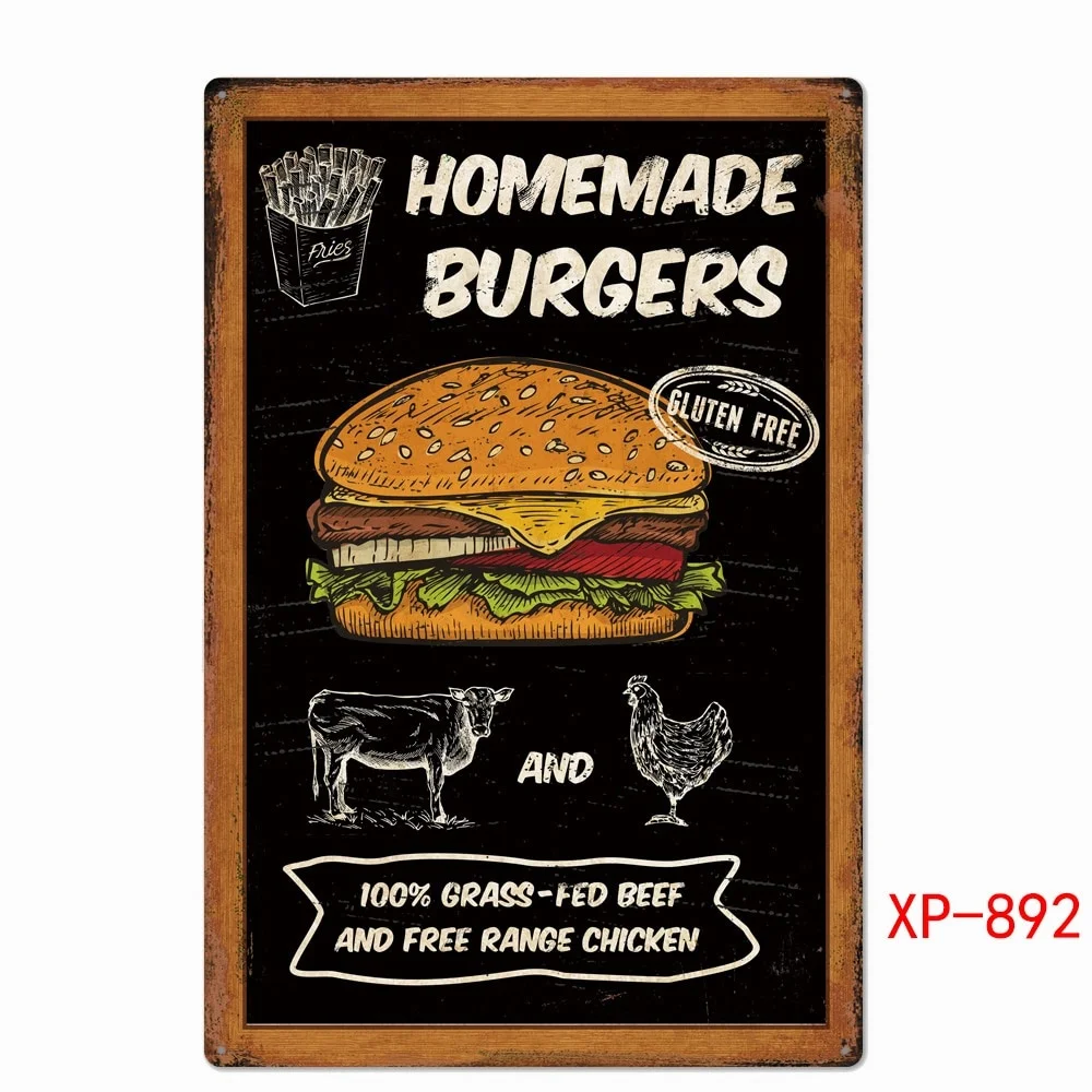 

Hamburger Sign Metal Tin Sign Plaque Metal Wall Decor for Barbecue Bar Pub Kitchen Party Zone Vintage Metal Signs Iron painting