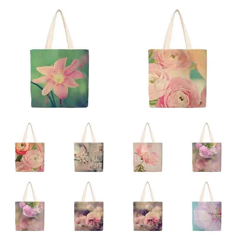 

Женская сумка для покупок с принтом в виде розовых цветов