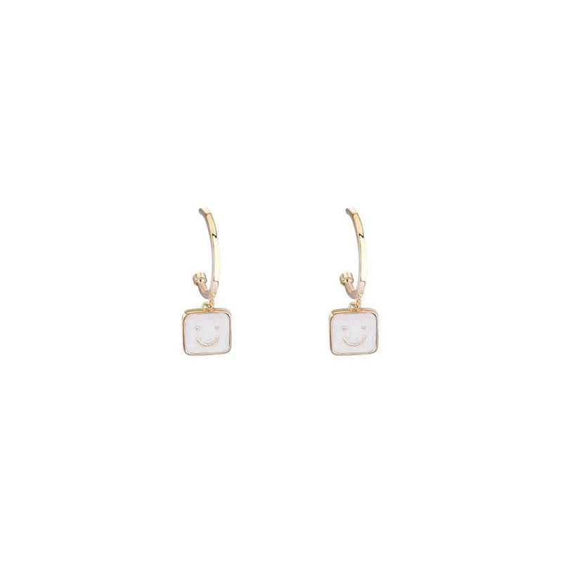 

LOVOACC Cute Black Color Enamel Smile Pendant Earrings for Women Girls C Shape Hooks Square Face Drop Dangle Earrings Pendientes