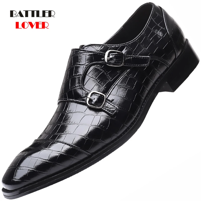 

2020 Classic Crocodile Pattern Business Flat Shoes for Men Design Formal Dress Leather Shoes Male Loafers Christmas Party Shoes