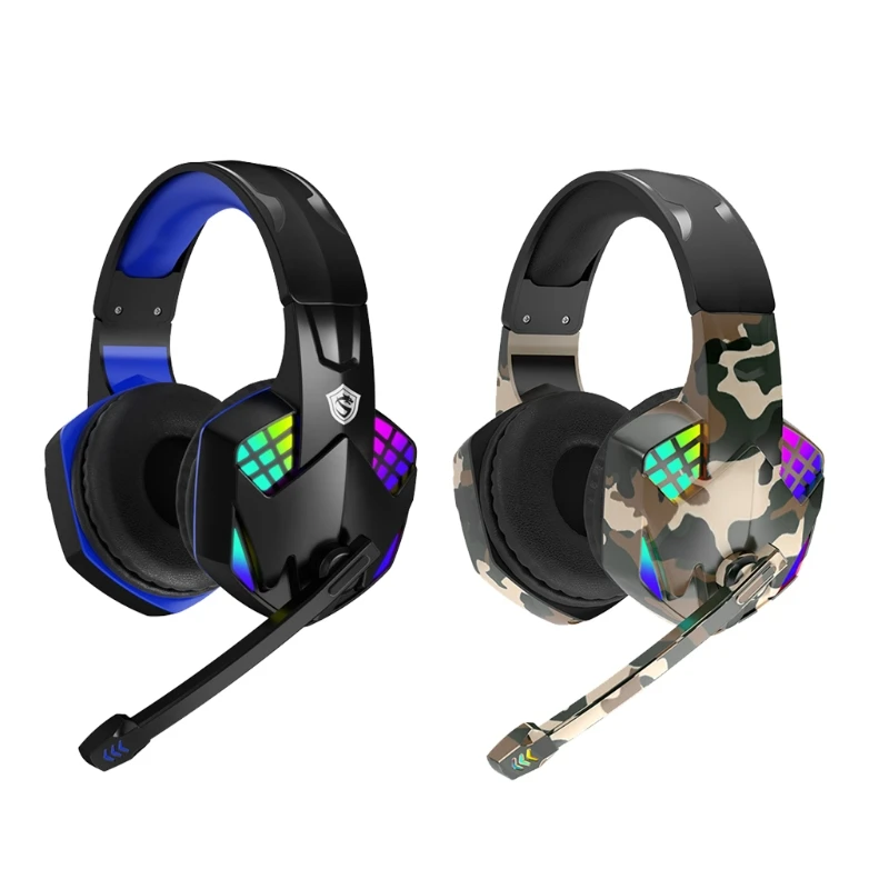 

H7JA Wired Game Headsets Earphone for Phone PC Tablets Audiobook Over Ear RGB Lights