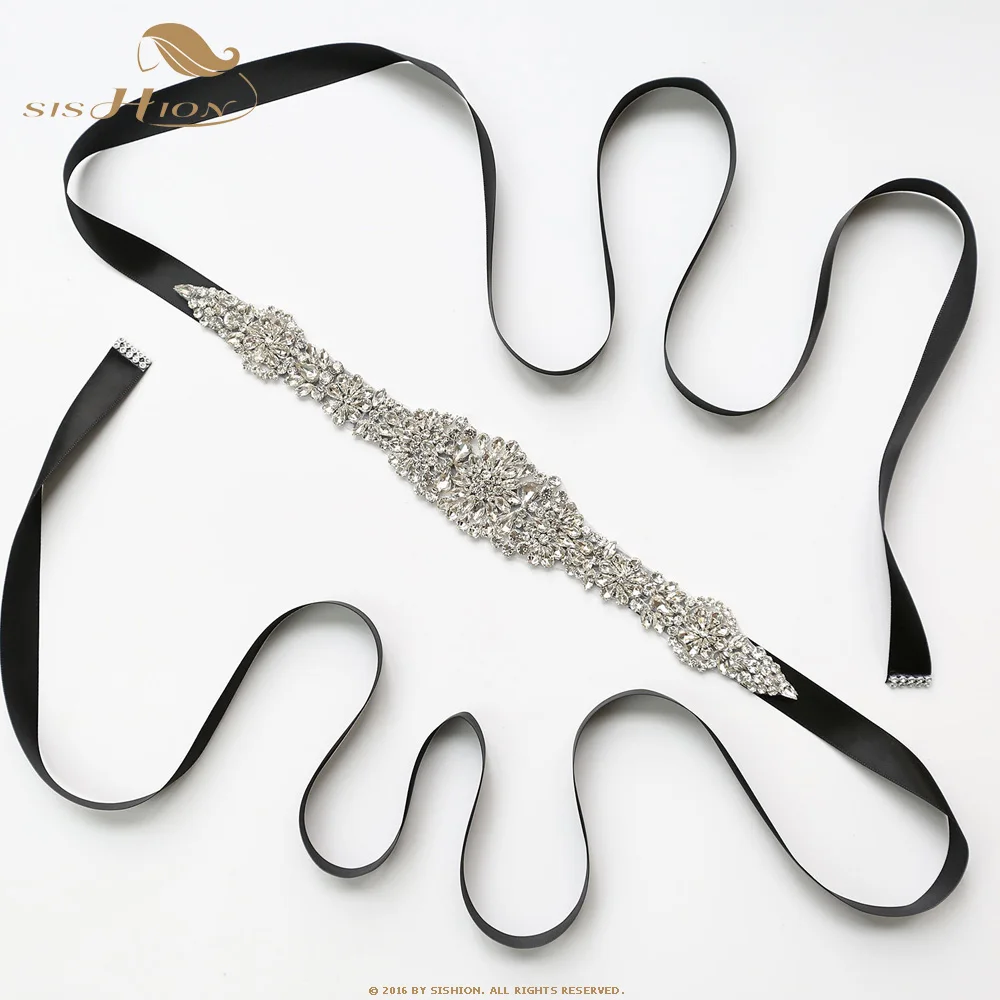 SISHION серебряные стразы свадебный пояс с бантом ленты для свадебных платьев