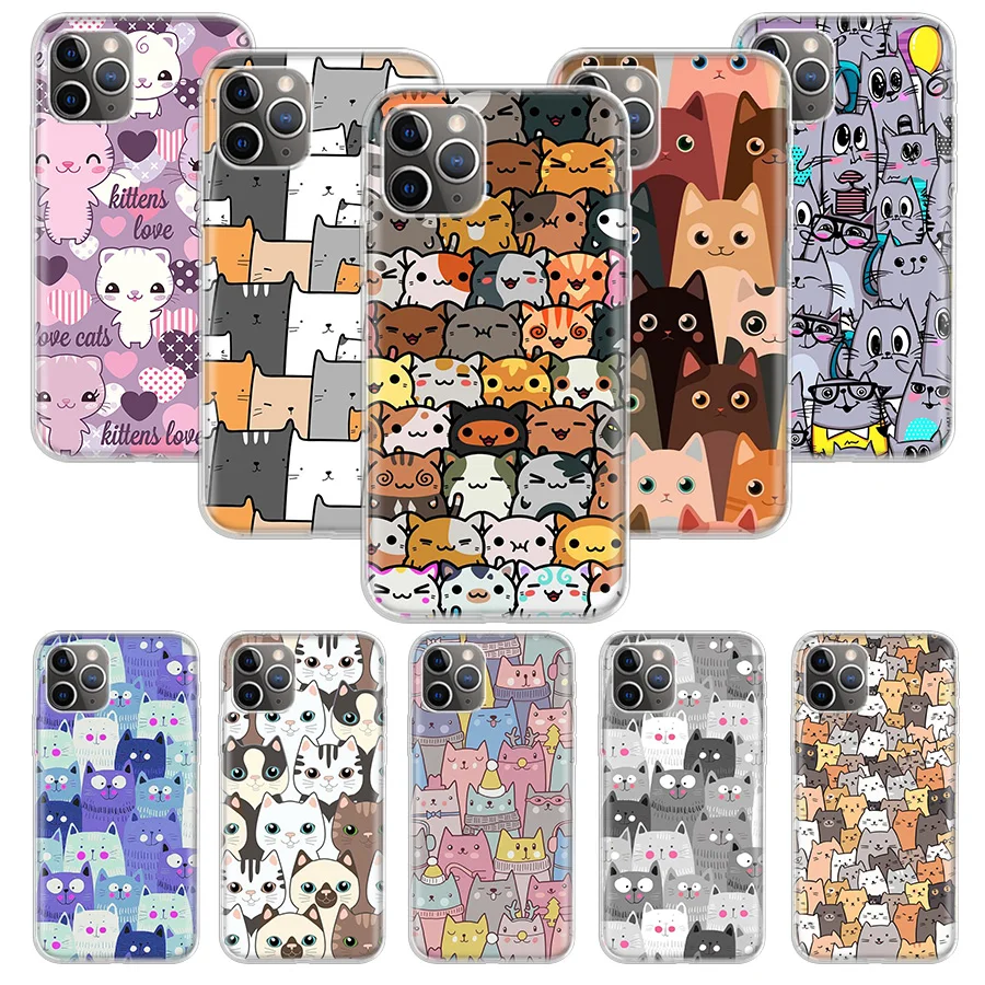 

Cute Cat Cartoon Phone Case For iPhone 11 12 13 Pro Max 13 Mini XR X XS Max 7 8 6 6S Plus Silicone Back Cover Funda Capa