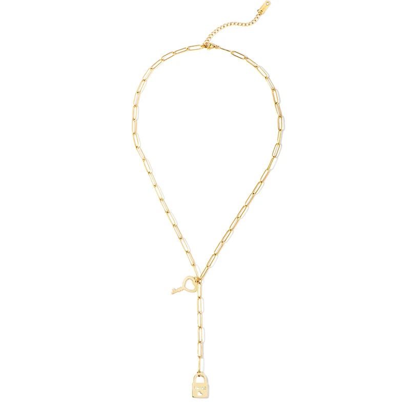 Женское Ожерелье из нержавеющей стали с замком и ключом массивное Золотистое