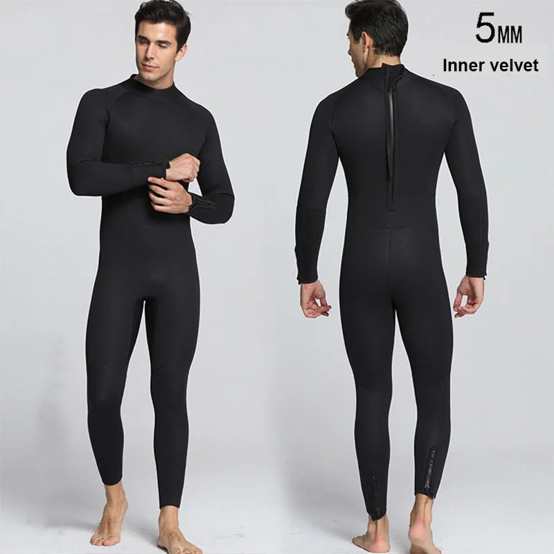 

5mm Neoprene wetsuit One piece diving suit men's spearfishing snorkeling surfing winter fleece interior thermal thick swimsuit