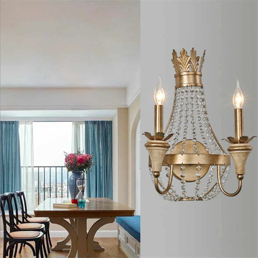 Американский Хрустальный подсвечник Настенные светильники для спальни