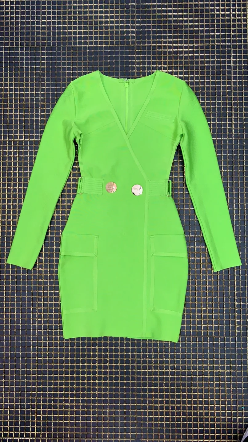 Высококачественное зеленое Бандажное платье из вискозы с длинным рукавом в