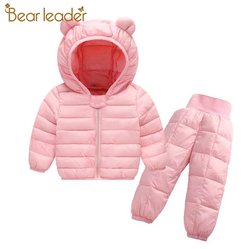 Bear Leader/Детские комплекты новая детская одежда для мальчиков и девочек зимние спортивные костюмы комплект детской одежды с капюшоном и милым рисунком