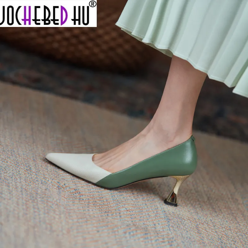 

【JOCHEBED HU】Classic Shallow Women Shoes 2021 Spring Newest Genuine Leather High Heels Pumps Newest Wedding Party Shoes Woman He