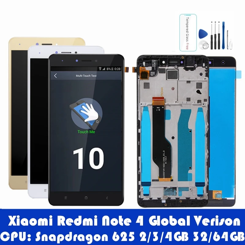 Для Xiaomi Redmi Note 4 Global 4 Гб 64 Гб рамка ЖК-дисплея Сенсорная панель Redmi note 4 Pro Snapdragon 625 ЖК-дигитайзер Запчасти