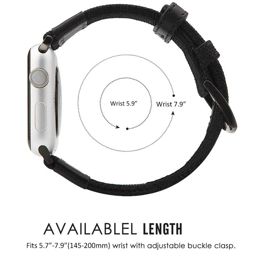 

Nylon Strap For Apple watch 3 band 38mm 42mm Canvas Fabric leather Bracelet belt for Apple watch band 4 5 6 SE 44mm 40mm correa