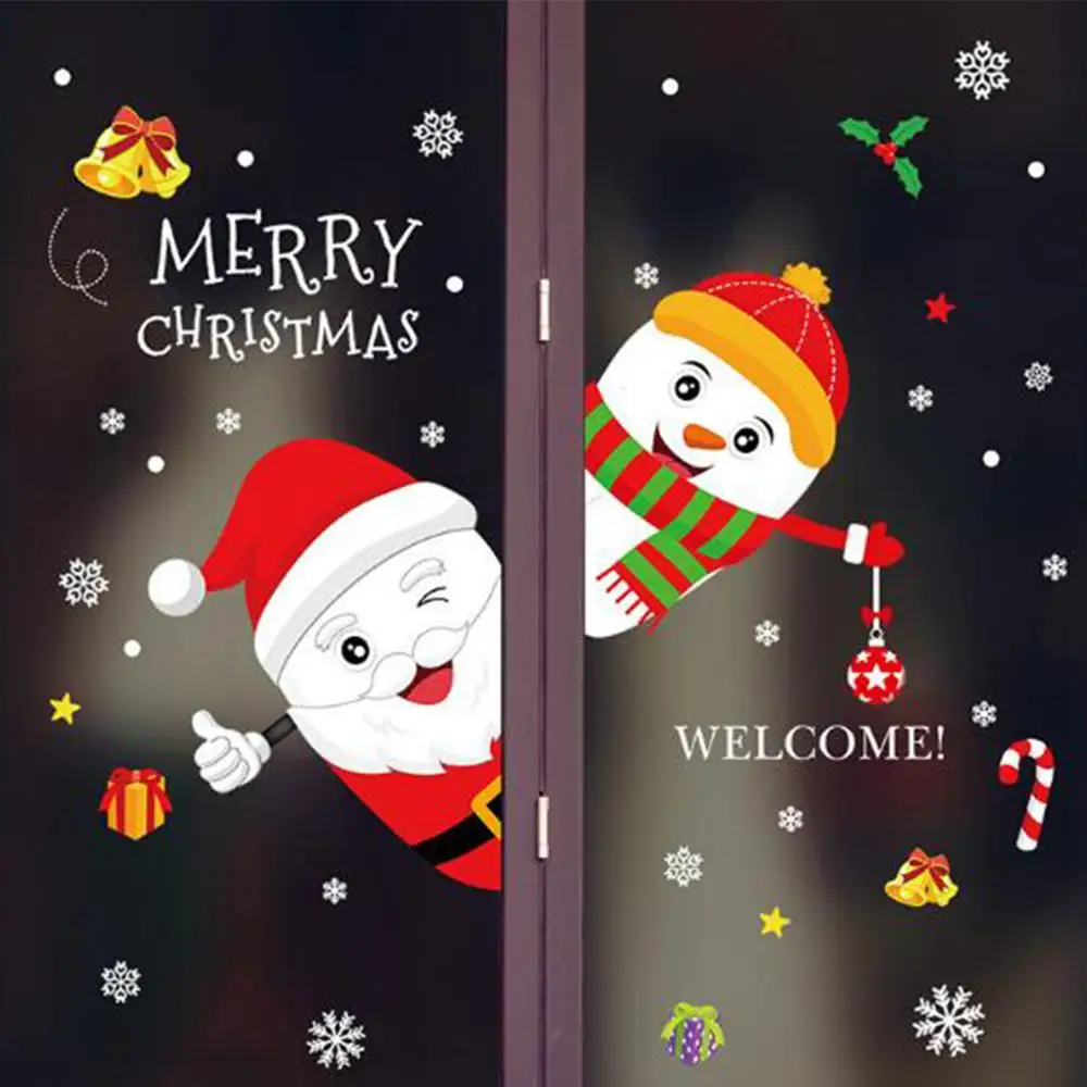 Съемный Рождество наклейки на стену окна многоразовые Декоративные для магазина