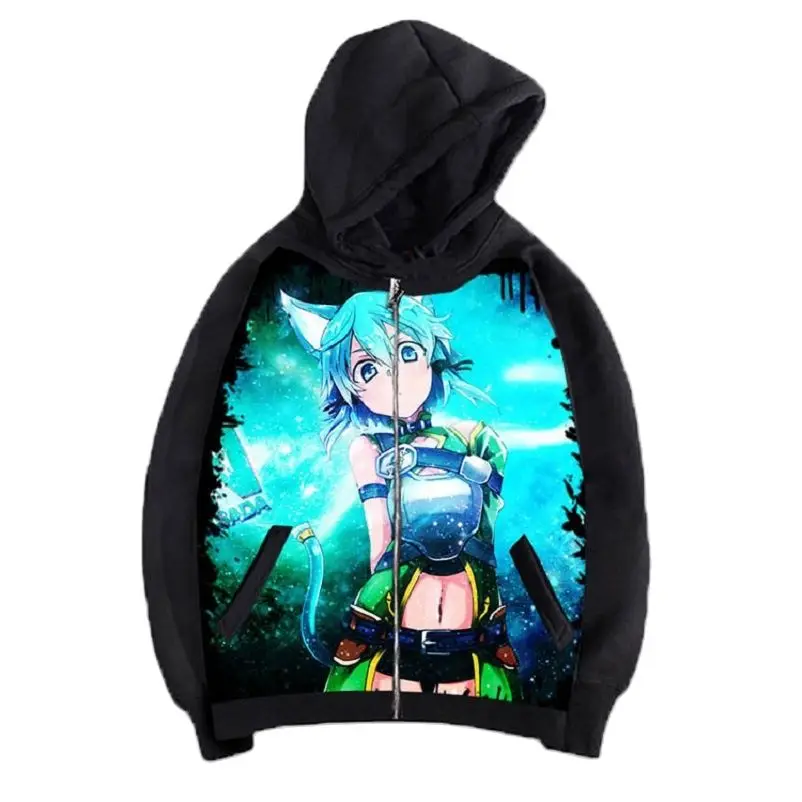 

Sword Art Online SAO Kirigaya Kazuto Yuuki Asuna Casual Hooded Hoodie Cardigan Sweatshirts Jacket