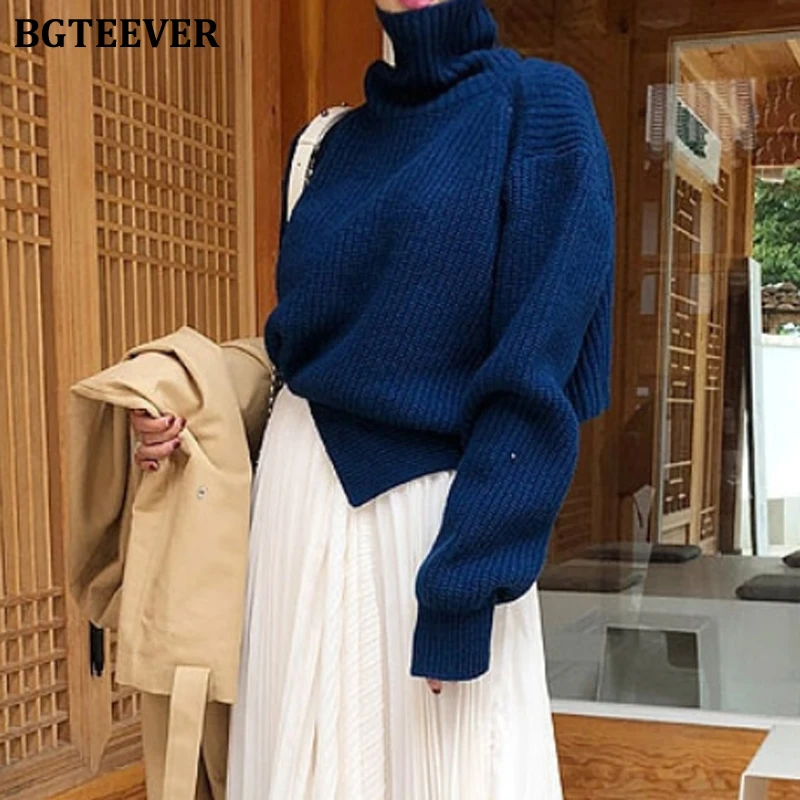 BGTEEVER 2019 зимний женский свитер с высоким воротом длинным рукавом женские пуловеры