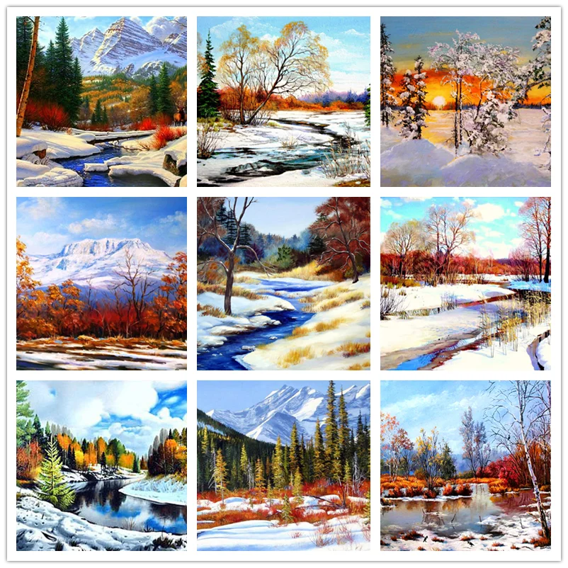 Diy 5d пейзаж Алмазная вышивка зима дерево картина мозаичная Стразы украшения