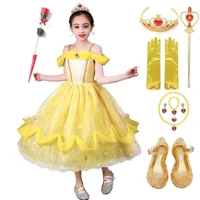 belle dress girl princess dresses kids summer cosplay costume birthday halloween party children beauty and the beast clothing