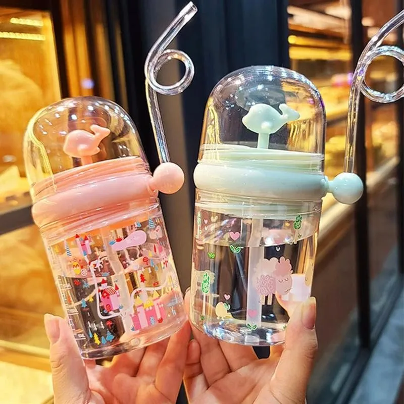 260ml Kids Child Cup With Straw Portable Leakproof Cartoon Feeding Bottles Whale Water Spray Drinking Cups Children Drinkware | Мать и