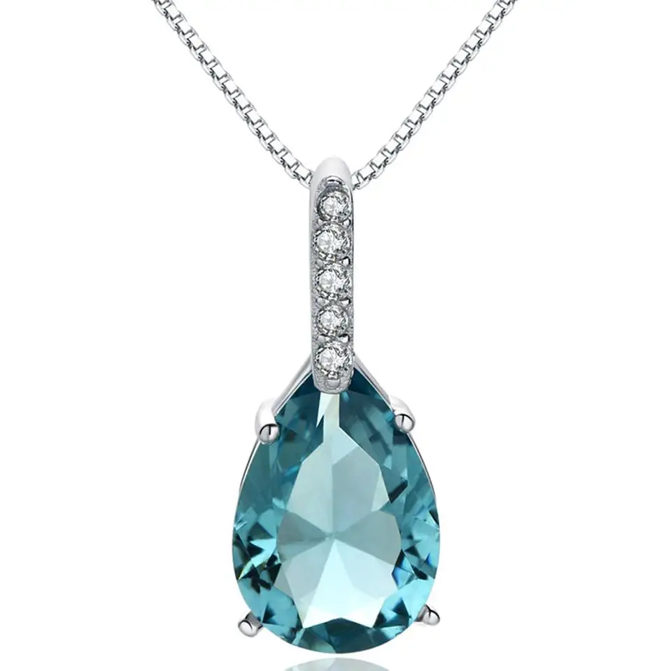

Aquamarine blue gemstones crystal pendant necklaces for women carats zircon diamonds fashion white silver color choker jewelry