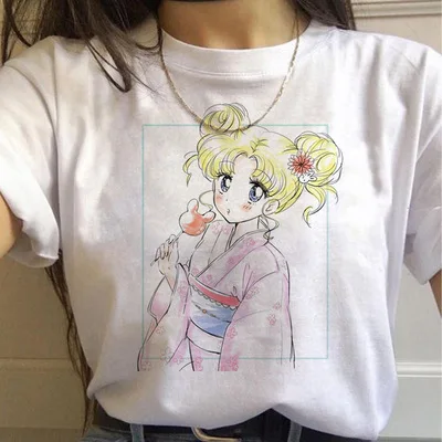 

Sailor Moon Anime Print T-Shirt Short-Sleeved Women Casual Loose Kawaii Girl Tops Harajuku Cute Aesthetic Vintage Tshirt Summer