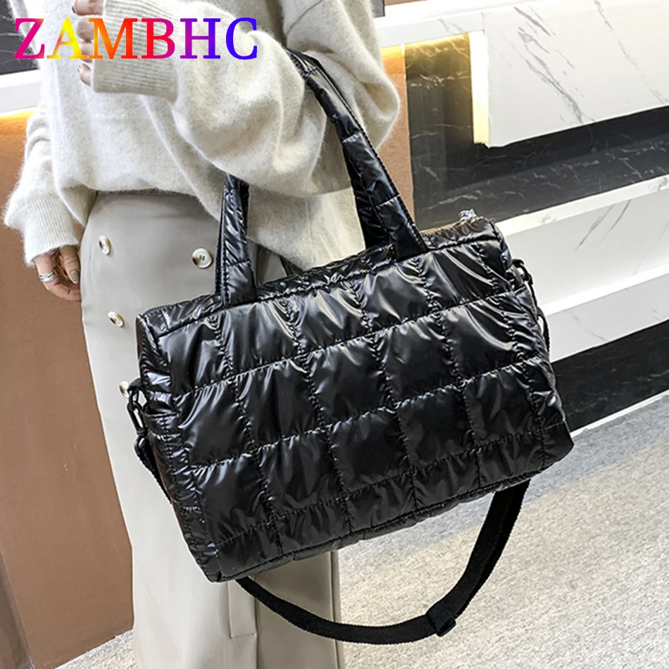 

Зимние женские дорожные сумки-тоуты, стеганые хлопковые Наплечные сумки через плечо для женщин, трендовая Женская Серебристая вместительная сумка