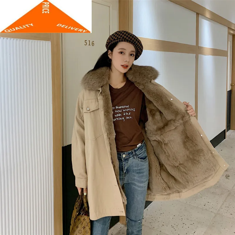 Куртка женская с воротником из натурального меха кролика 2020 | Женская одежда