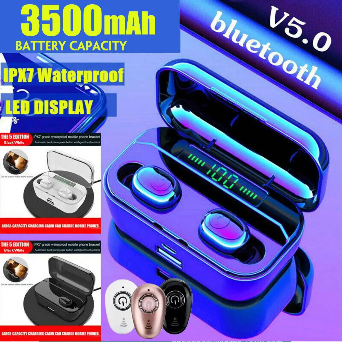СВЕТОДИОДНЫЙ цифровой дисплей v5.0 bluetooth наушники 50 мАч/3500 мАч Power Bank TWS