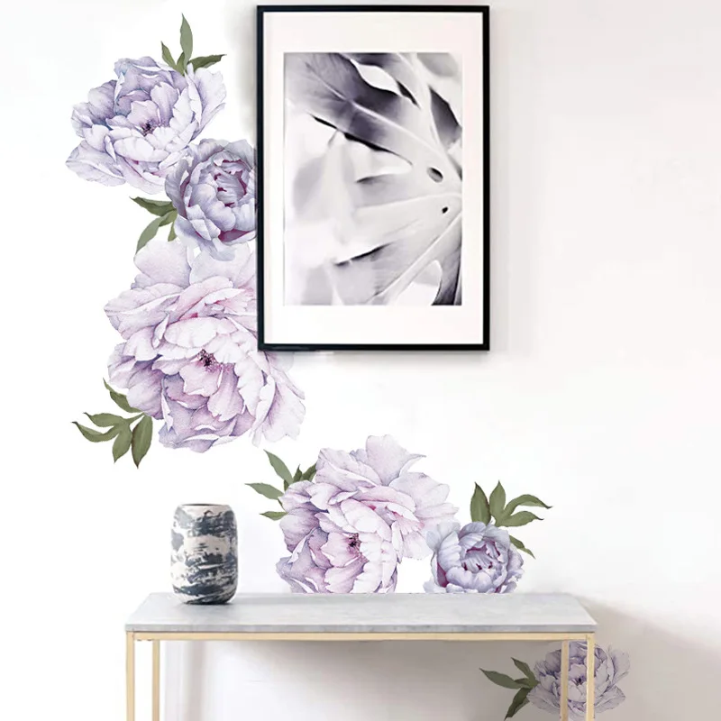 

New Style Purple Peony Wall Stickers Bedroom Living Room Decoration Mural Home Decor Decals Removable Flowers Stickers Wallpaper