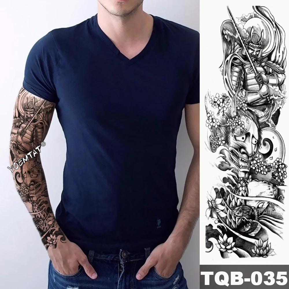 

New 1 Piece Temporary Tattoo Sticker Warrior Landscape Battle Style Tattoo Arm Body Art Big Sleeve Large Fake Tattoo Sticke