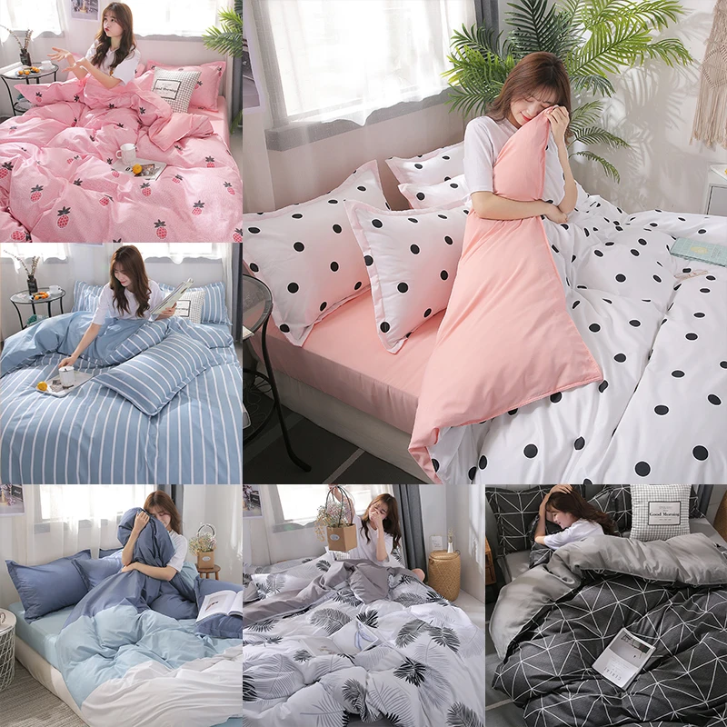 Розовый комплект постельного белья claroom милый в полоску с волнистыми точками